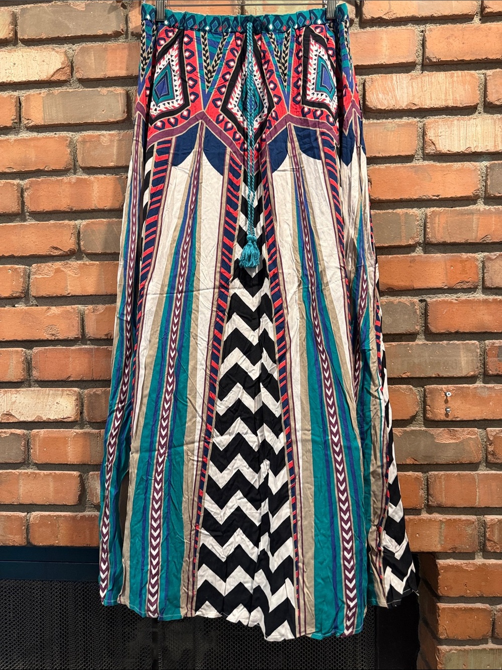 Flying Tomato Teal, Navy & Coral Boho Chevron Maxi Skirt